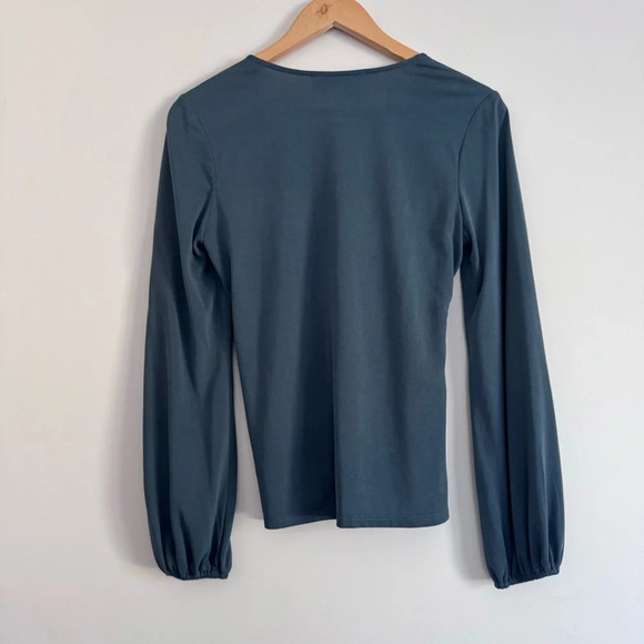 Sunday in Brooklyn wrap long sleeve blouse in blue Size: Small - Picture 2 of 4